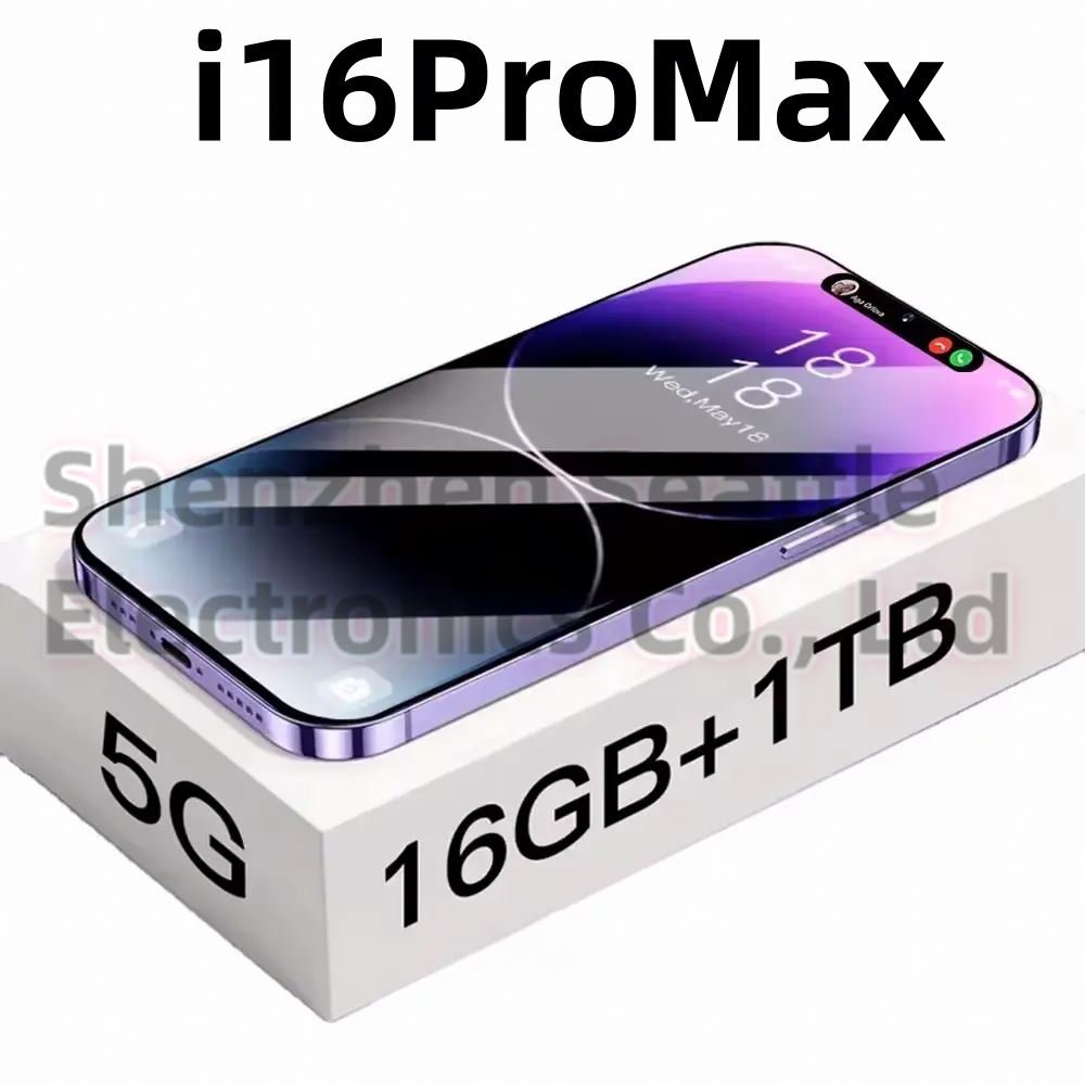 16 pro max 6.8 inch Full Screen WIFI GPS I16 Smartphone 12GB+512GB 1TB 4G 5G Mobile phone Large screen HD camera wholesale